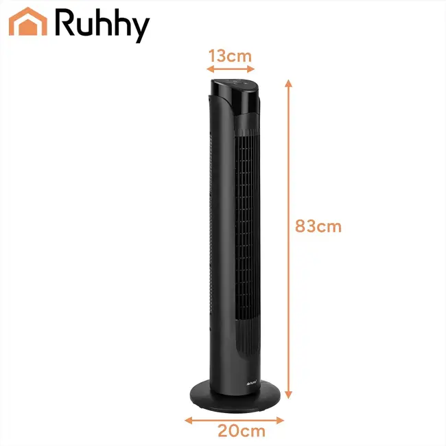 Ruhhy Kolomventilator zwart 83 cm met timer, LED-display en 70° oscillatie