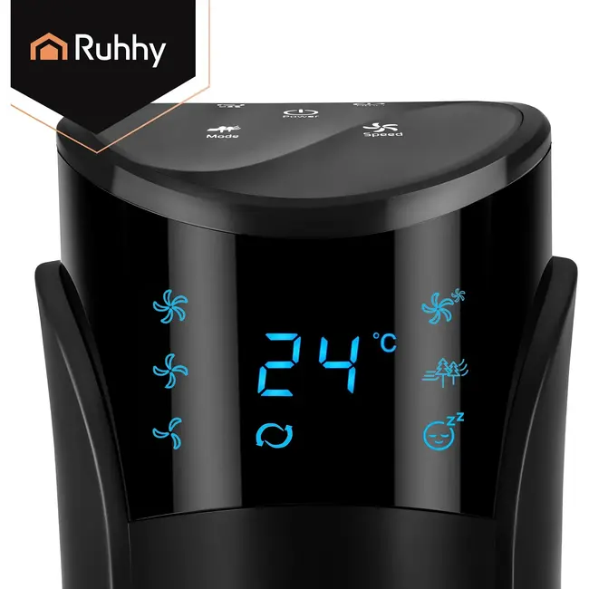 Ruhhy Kolomventilator zwart 83 cm met timer, LED-display en 70° oscillatie