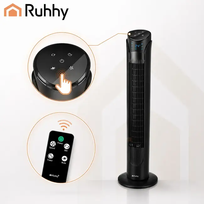 Ruhhy Kolomventilator zwart 83 cm met timer, LED-display en 70° oscillatie