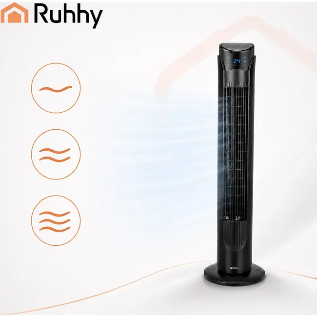 Ruhhy Kolomventilator zwart 83 cm met timer, LED-display en 70° oscillatie