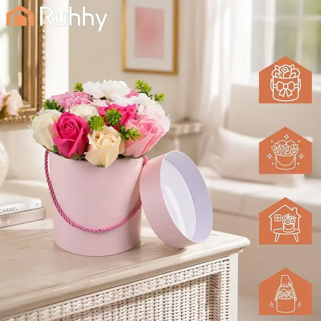 Ruhhy Flower box decoratie 23 cm in elegante ronde cadeau box voor binnen