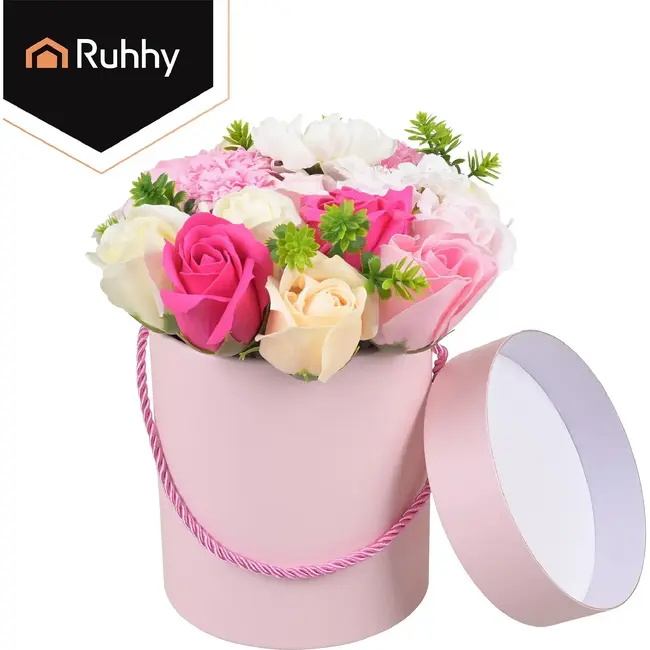 Ruhhy Flower box decoratie 23 cm in elegante ronde cadeau box voor binnen