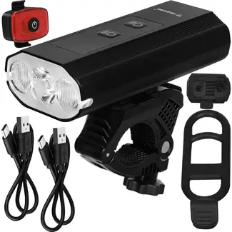 Trizand LED fietslamp 1300 lumen met achterlicht, powerbank en 13 standen voor de fiets