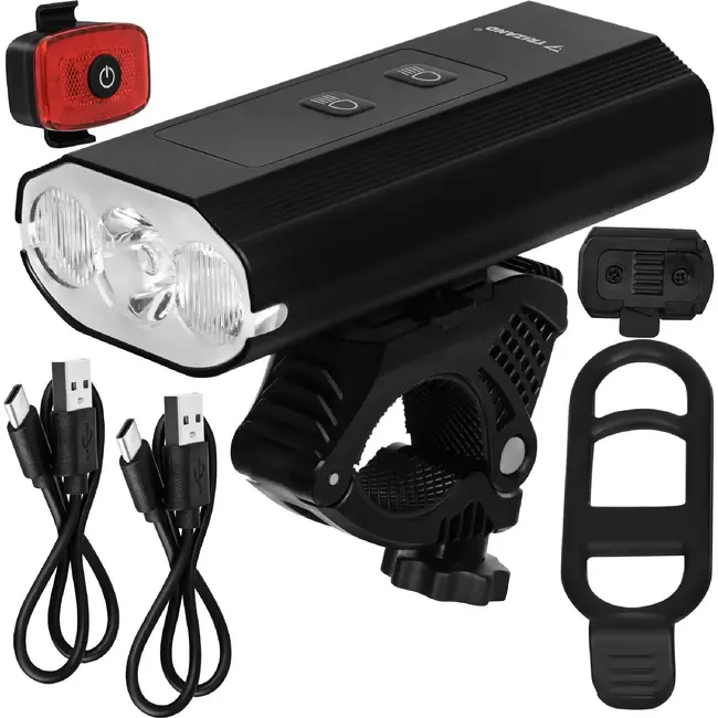 Trizand LED fietslamp 1300 lumen met achterlicht, powerbank en 13 standen voor de fiets