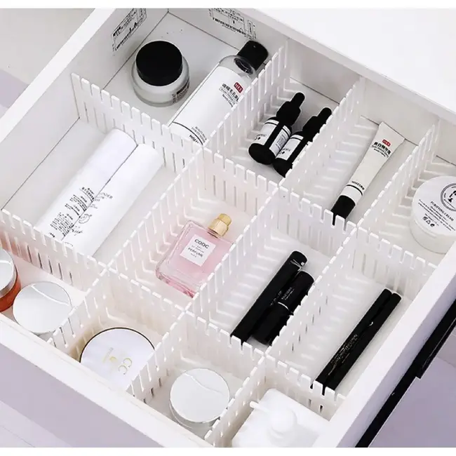Ruhhy Lade organizer 4 stuks beige verstelbaar en knipbaar voor keuken, kast, kantoor en lade