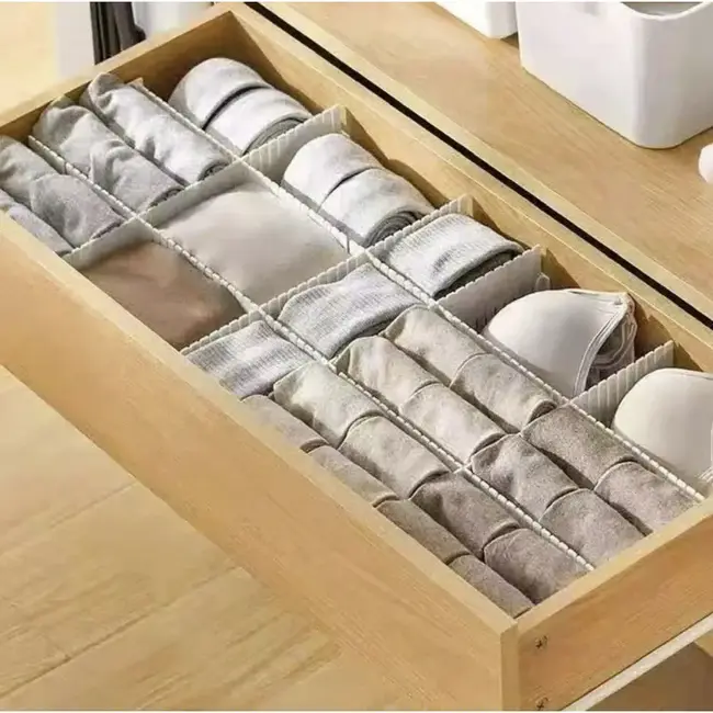 Ruhhy Lade organizer 4 stuks beige verstelbaar en knipbaar voor keuken, kast, kantoor en lade
