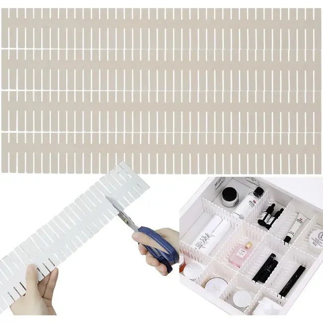 Ruhhy Lade organizer 4 stuks beige verstelbaar en knipbaar voor keuken, kast, kantoor en lade