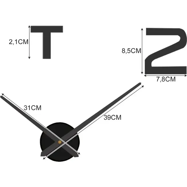 Ruhhy Zwarte DIY 3D wandklok 60-130 cm met stil mechanisme en spiegelend loft effect