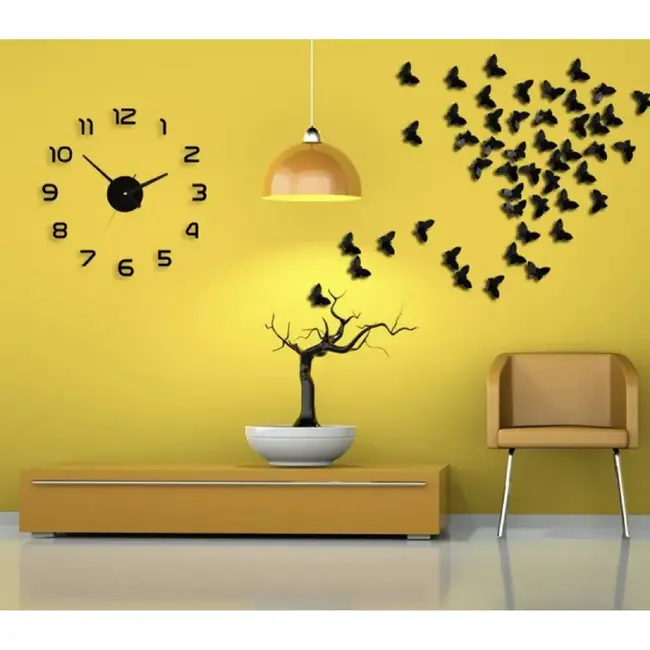 Ruhhy Zwarte DIY 3D wandklok 60-130 cm met stil mechanisme en spiegelend loft effect
