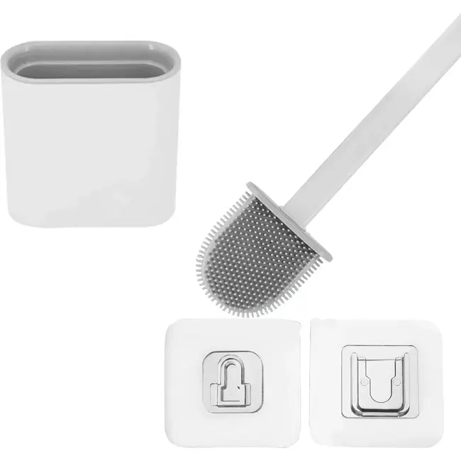 Ruhhy Siliconen toiletborstel wit grijs met geventileerde houder en wandmontage