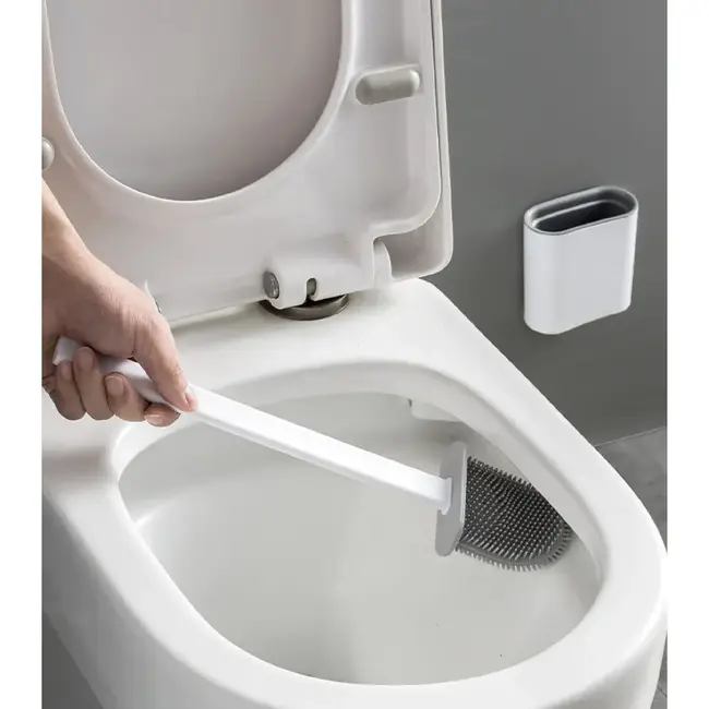 Ruhhy Siliconen toiletborstel wit grijs met geventileerde houder en wandmontage