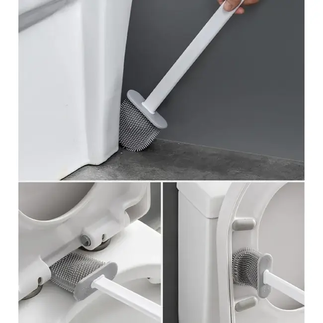 Ruhhy Siliconen toiletborstel wit grijs met geventileerde houder en wandmontage