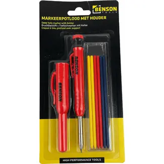 Benson Markeerpotlood met Houder - 6 Reserve Stiften - Inclusief Puntenslijper