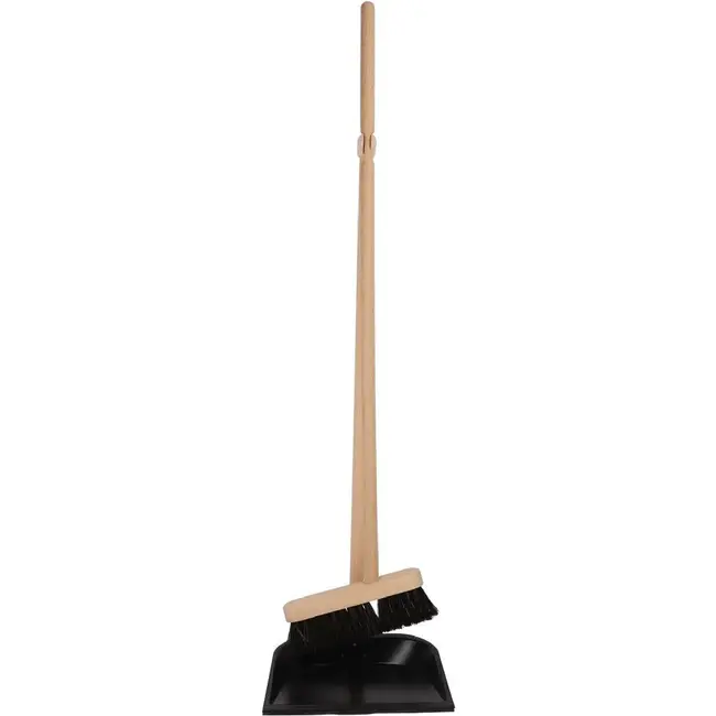 Talen Tools Stofblik met lange steel en cocos bezem, zwart en naturel hout, handig voor keuken, hal en schuur