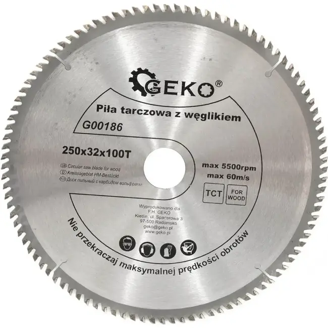 GEKO Zaagblad - Carbide Tip - 250 mm - 100 Tanden - Inclusief Reductiering