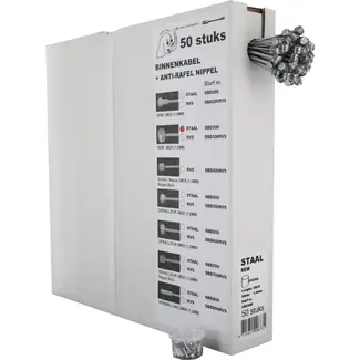 Slurf Binnenkabel met tonnippel - RVS - 2,25 meter - 50 stuks - Anti-rafelnippel