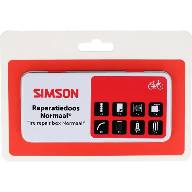 Simson Reparatiedoos normaal rood met bandenlichters, solutie en pleisters voor thuis en onderweg