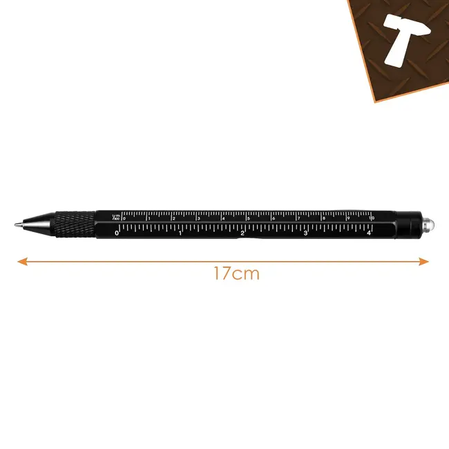 Bigstren Multitool pen 9-in-1 zwart met zaklamp, stylus, opener, waterpas en schroevendraaier