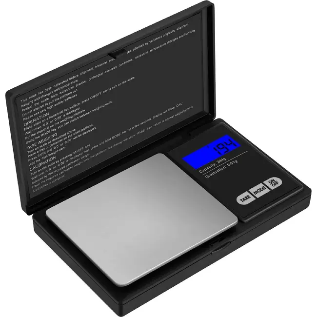 Ruhhy Elektronische pocketweegschaal 200 g met 0,01 g precisie, TARA en beschermklep