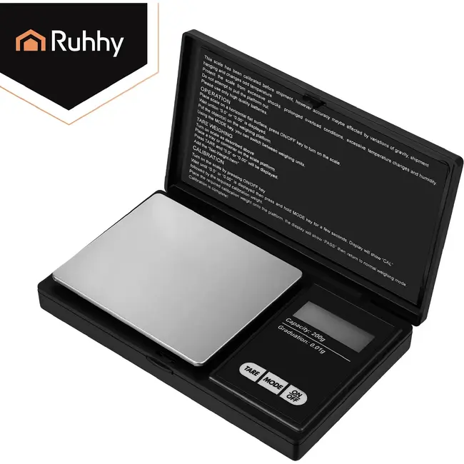 Ruhhy Elektronische pocketweegschaal 200 g met 0,01 g precisie, TARA en beschermklep