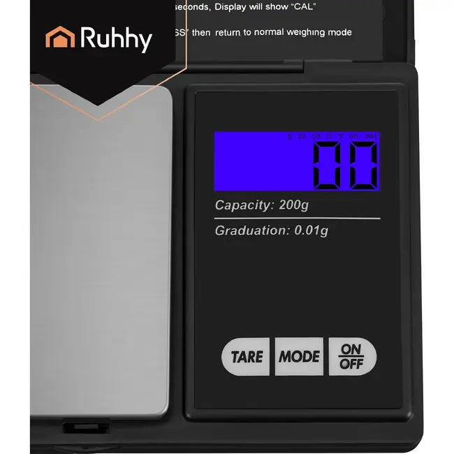 Ruhhy Elektronische pocketweegschaal 200 g met 0,01 g precisie, TARA en beschermklep