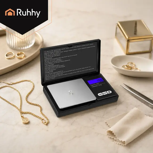 Ruhhy Elektronische pocketweegschaal 200 g met 0,01 g precisie, TARA en beschermklep