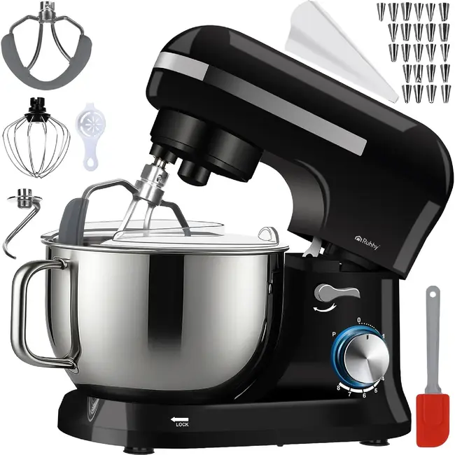 Ruhhy Planetaire keukenmachine 4,5 L zwart met 8 snelheden, PULSE en accessoires