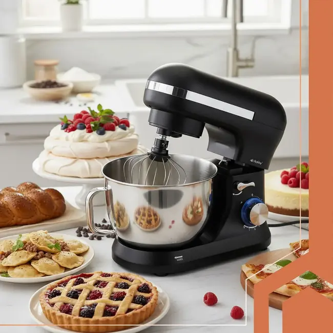 Ruhhy Planetaire keukenmachine 4,5 L zwart met 8 snelheden, PULSE en accessoires