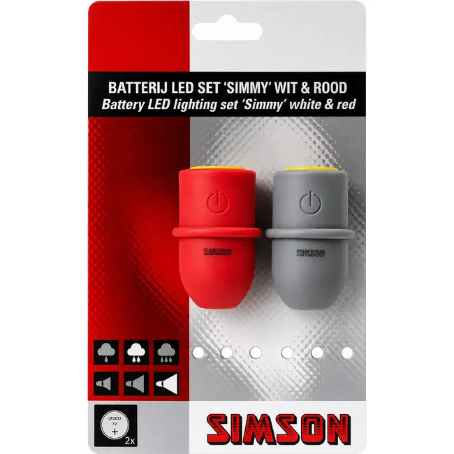 Simson LED fietslampenset - 3 LED's - 29/13.5 LUX - Silicone behuizing - Inclusief batterijen