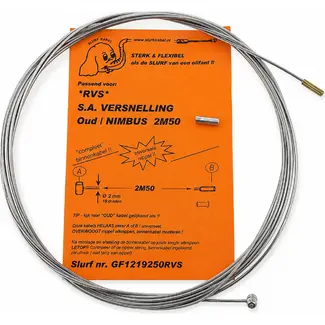 Slurf RVS versnellingkabel - 250 cm - Geschikt voor Sturmey Archer oud/nimbus - Inclusief anti-rafelnippel
