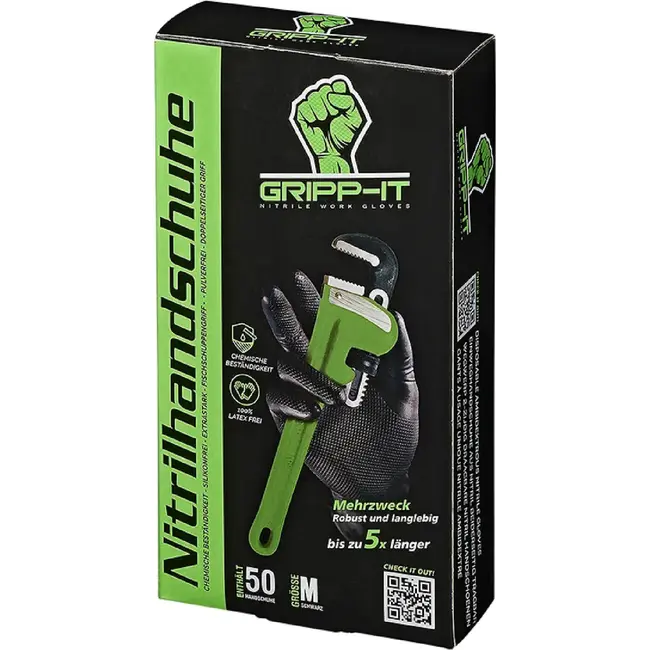 Gripp-It Nitril handschoenen zwart - Maat M - Touchscreen vriendelijk - 50 stuks