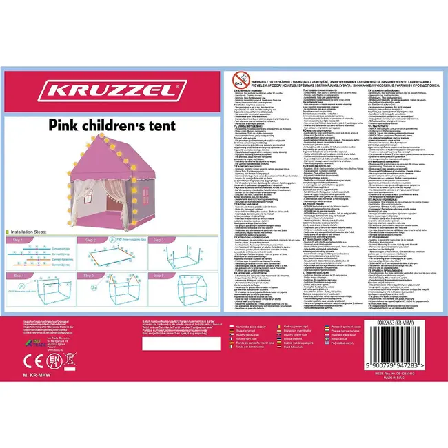 Kruzzel Kinder Speeltent in Roze - Magische Speelruimte met LED Verlichting