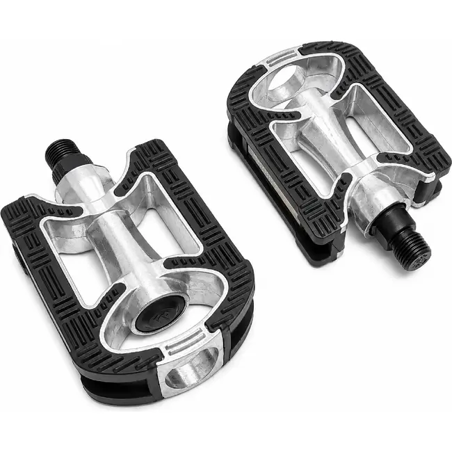 Falkx Alloy pedalen - anti-slip - zwart-zilver - aluminium - 9/16" - reflectoren