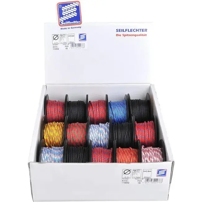 Seilflechter Mini koord - gevlochten novoleen - 2 mm - 10 meter - assorti kleuren - hoge trekkracht