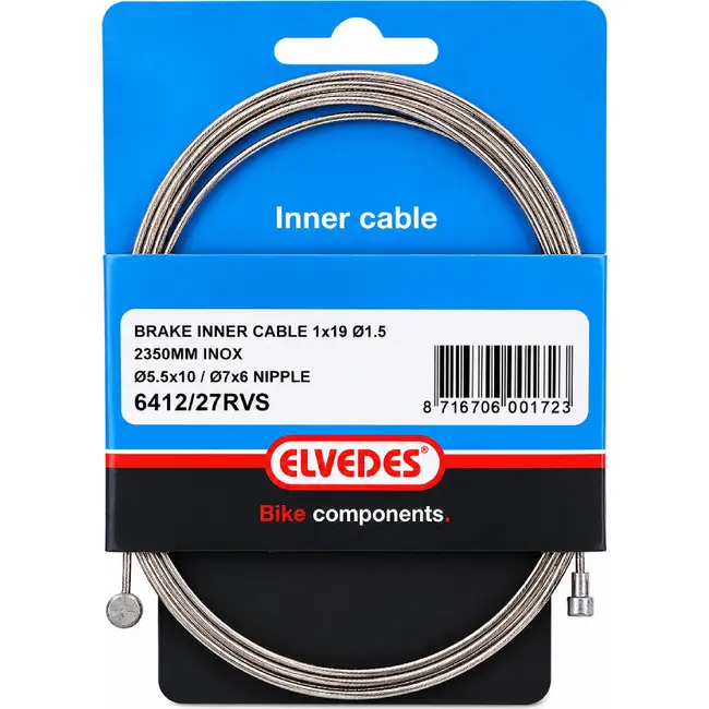Elvedes Roestvrijstalen remkabel 2,35m - 1,5mm diameter - Inclusief 2 nippels - Geschikt voor Campagnolo en Shimano systemen