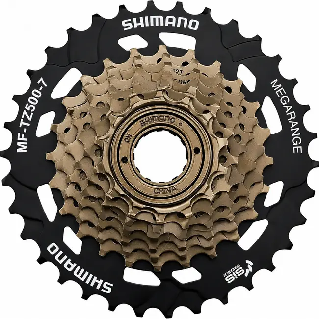 Shimano 7-speed schroefvrijloop - MEGA RANGE 14-34T - Zwart/Goud