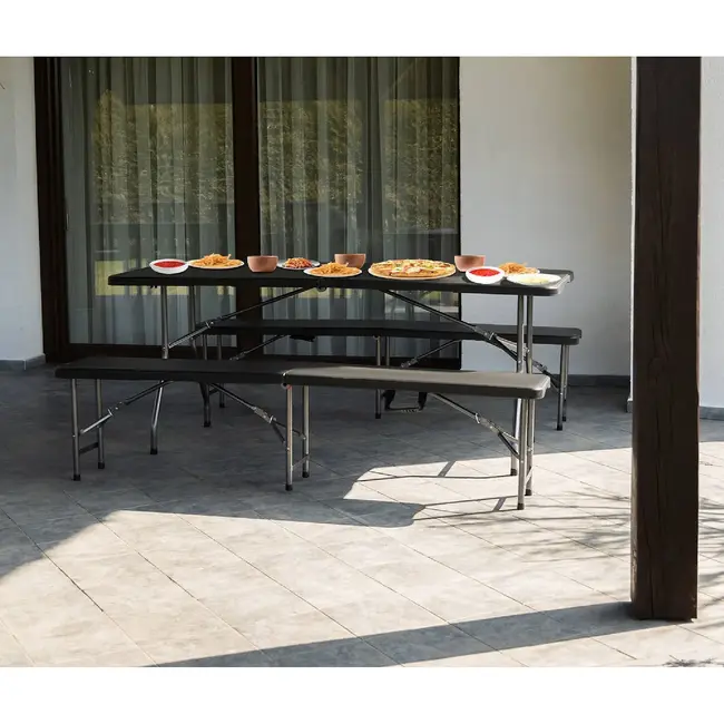 Gardlov Opvouwbare Tuintafel met 2 Banken - 180 cm - Zwart - Ideaal voor Outdoor Evenementen