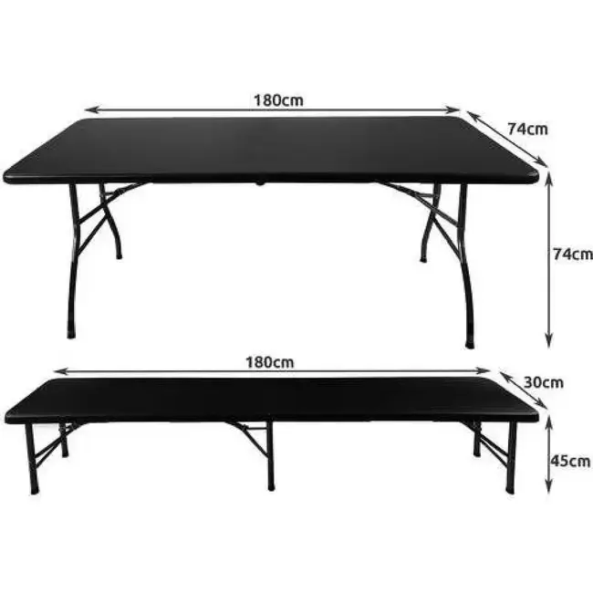 Gardlov Opvouwbare Tuintafel met 2 Banken - 180 cm - Zwart - Ideaal voor Outdoor Evenementen