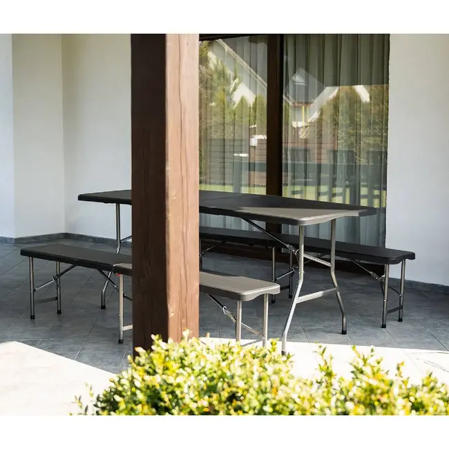 Gardlov Opvouwbare Tuintafel met 2 Banken - 180 cm - Zwart - Ideaal voor Outdoor Evenementen