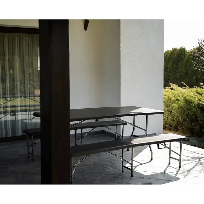 Gardlov Opvouwbare Tuintafel met 2 Banken - 180 cm - Zwart - Ideaal voor Outdoor Evenementen