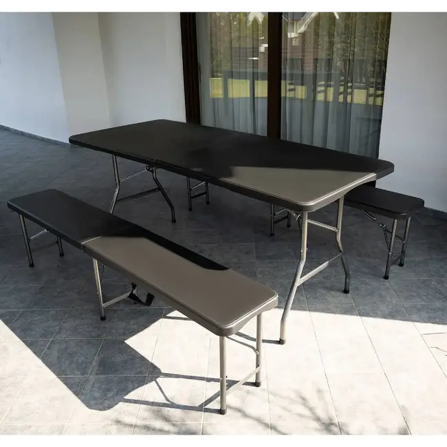 Gardlov Opvouwbare Tuintafel met 2 Banken - 180 cm - Zwart - Ideaal voor Outdoor Evenementen