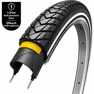 WOLFF Fietsband met anti-lek laag en reflectie - 28x1 5/8 - Zwart