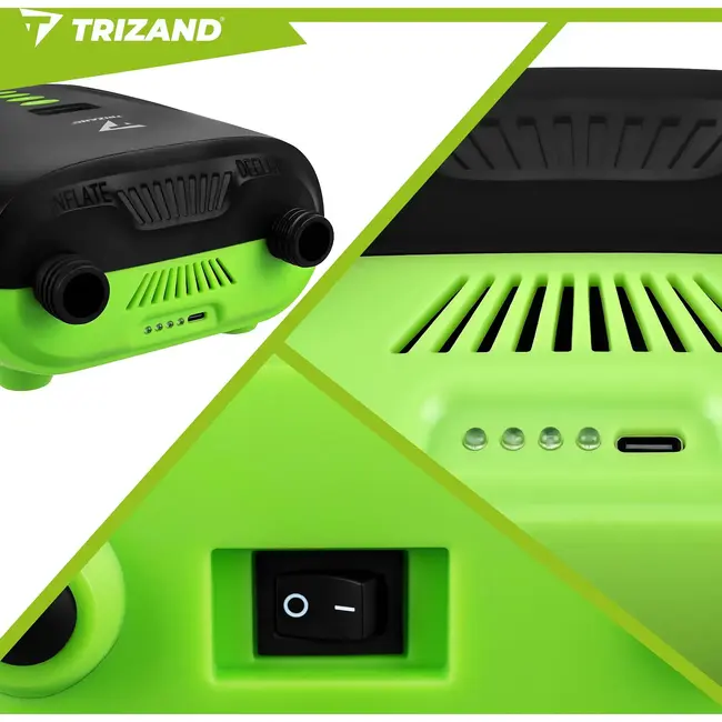 Trizand Elektrische SUP pomp 12 V zwart met 20 PSI, 6 opzetstukken, 70 cm slang en 240 cm kabel voor SUP en kajak