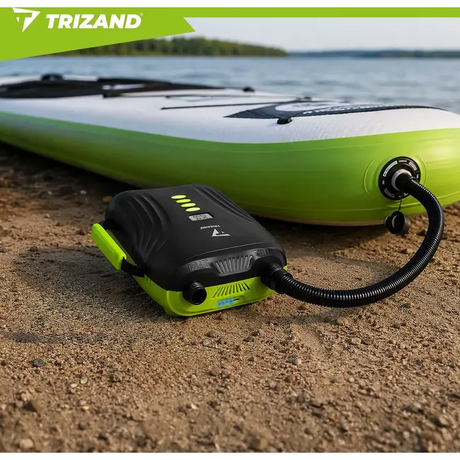 Trizand Elektrische SUP pomp 12 V zwart met 20 PSI, 6 opzetstukken, 70 cm slang en 240 cm kabel voor SUP en kajak