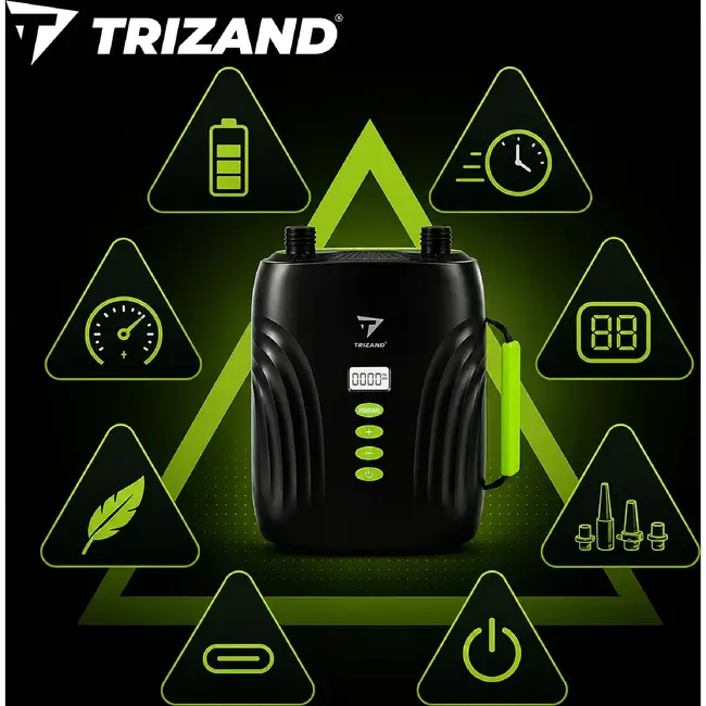 Trizand Elektrische SUP pomp 12 V zwart met 20 PSI, 6 opzetstukken, 70 cm slang en 240 cm kabel voor SUP en kajak