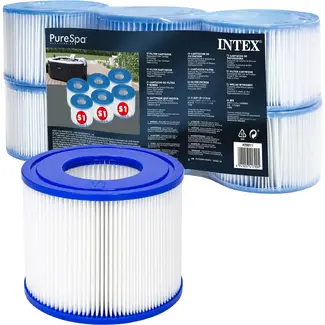 Intex Filter voor jacuzzi pomp type S1 6 stuks voor PureSpa spa, geplooid filtermateriaal, eenvoudig schoonspoelen en vervangen