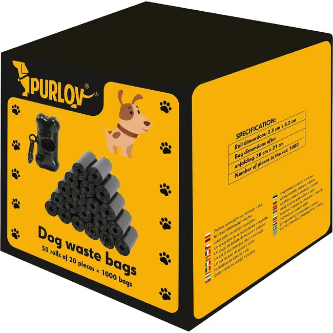 Purlov Zwart Poepzakjes Set - 1000 Stuks met Handig Etui - Perfect voor Hondenwandelingen