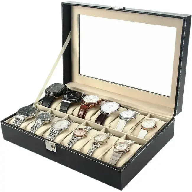Ruhhy Horloge-Organizer met 12 Vakken - Stijlvol en Veilig voor Sieraden