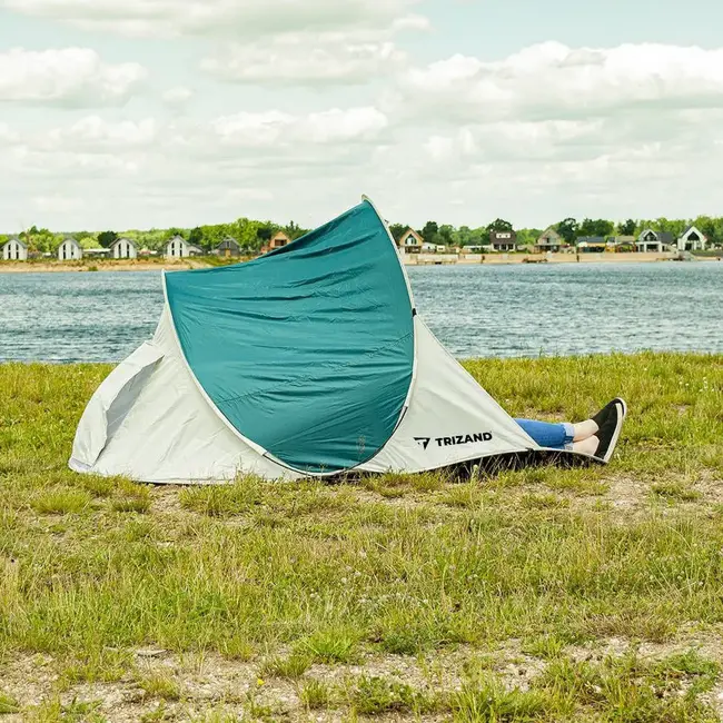 Trizand Namiot Compacte Strandtent 145x100x70cm - Turkoois-Grijs - Licht en Makkelijk