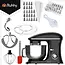 Ruhhy Planetaire keukenmachine 6,2 l zwart met kom, 3 mengstukken, Pulse, spatdeksel en decoratieset voor deeg en beslag thuis